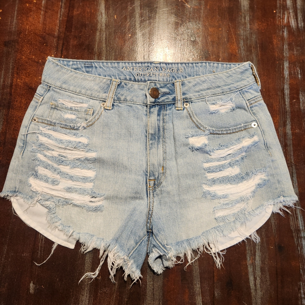 American Eagle Outfitters Women's Ripped Jean Shorts - Light Blue